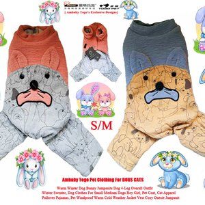 Ambaby S/M Bunny Prints 4-Leg Warm Dog Hoodie Winter Coat Dog Jacket Pet Clothes